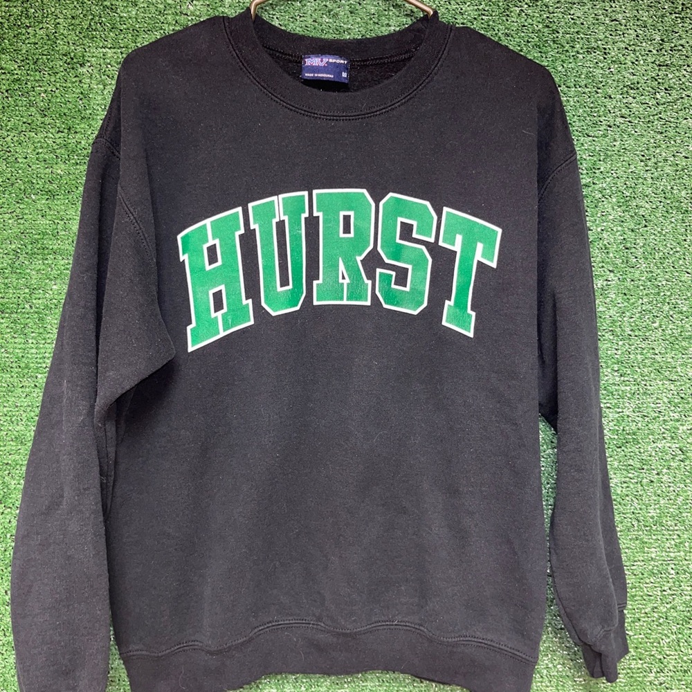Vintage Black Sweatshirt with Green "HURST" Lettering crewneck Hurst College